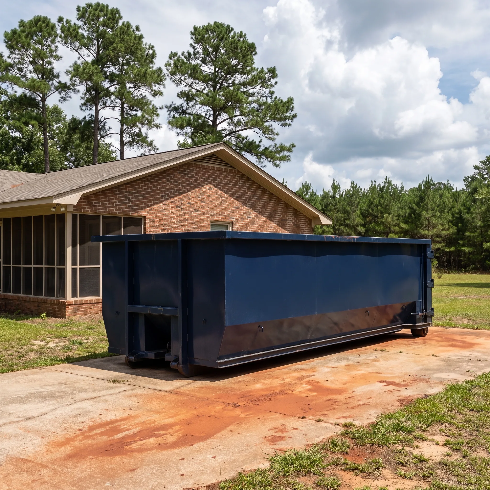 Roll-off dumpster on a Mississippi job site