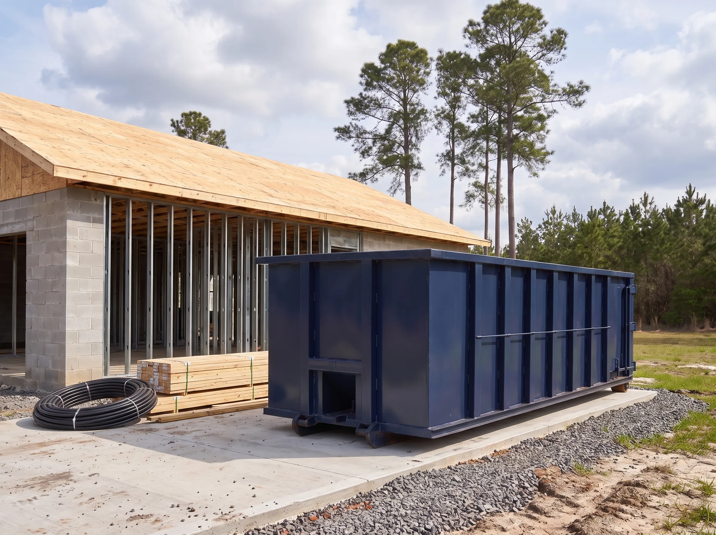 Roll-off dumpster being loaded in Mississippi