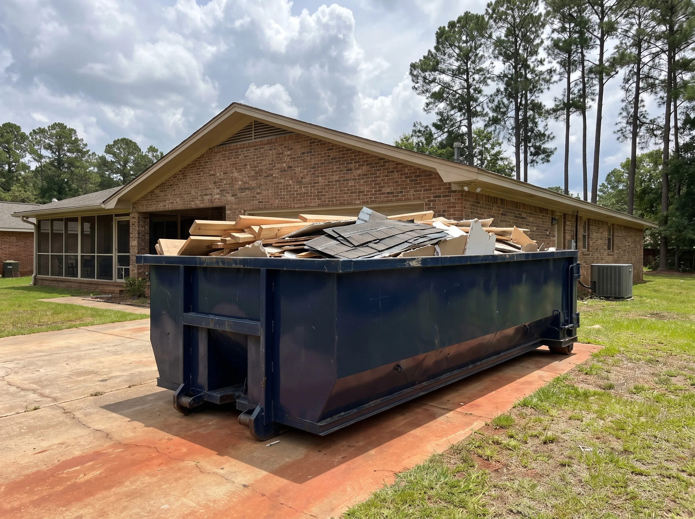 Roll-off dumpster being loaded in Leflore County, MS